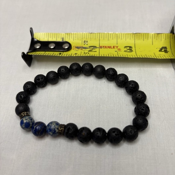 Womens Blue Jasper Lava Bead Stretch Bracelet Boho - Picture 3 of 3